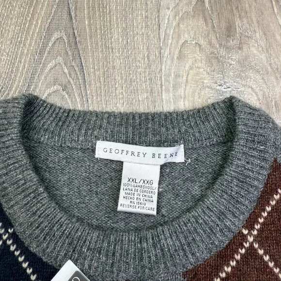 NWT Geoffrey Beene Mens 025/DK Gray Argyle Lambswool Pullover Sweater Size XXL - Picture 3 of 9